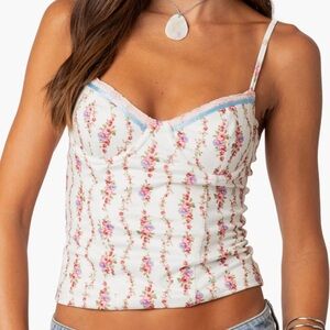 Edikted Indira White Printed Cupped Lace Up Corset Top - XS
